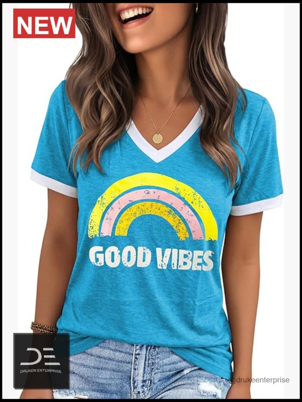 Vintage Funny Graphic Tee V-Neck Short Sleeve Loose Fit Summer Top